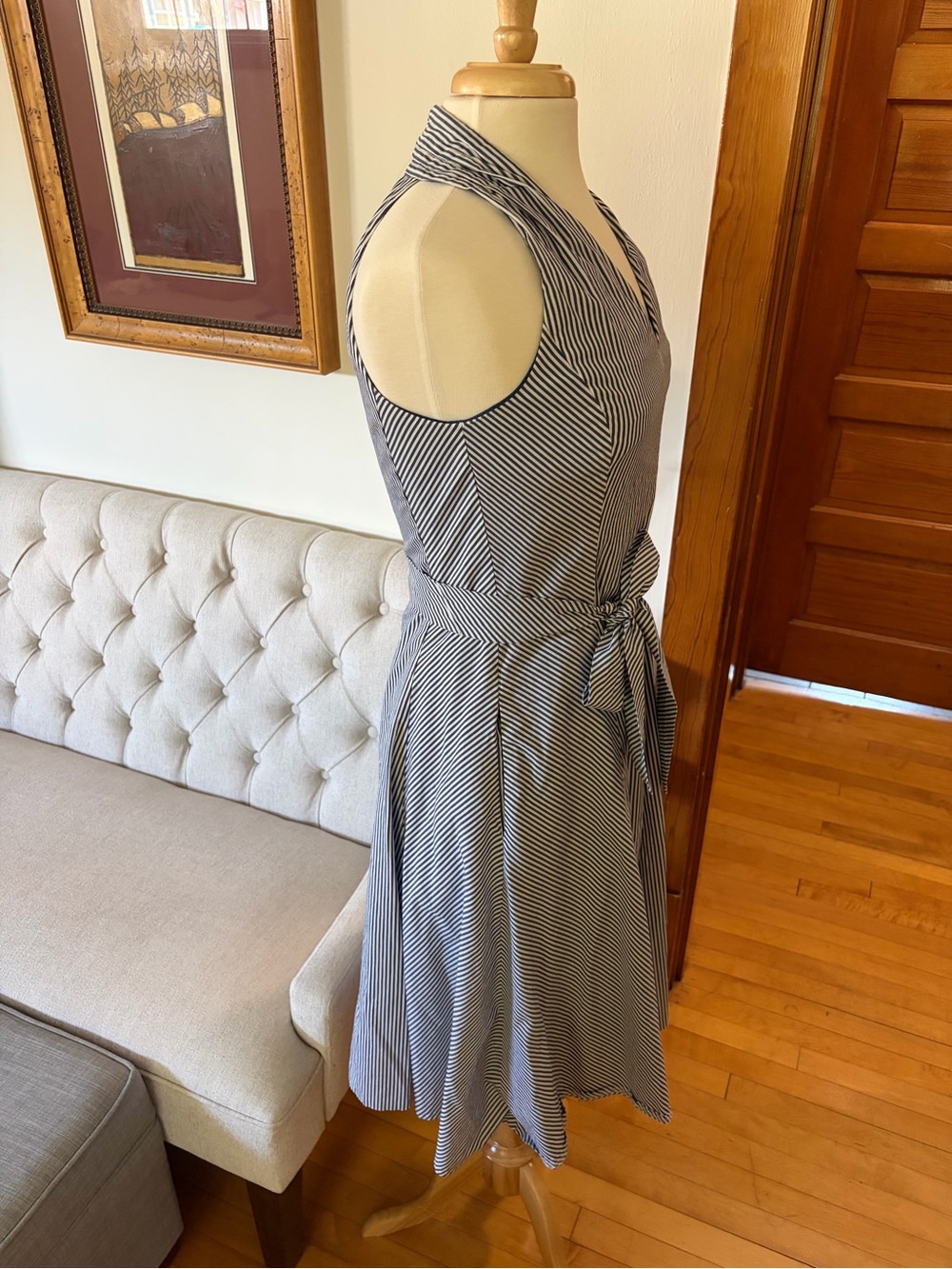 Talbots Navy and White Striped Halter Tie-Waist Midi Dress - Picture 2 of 9